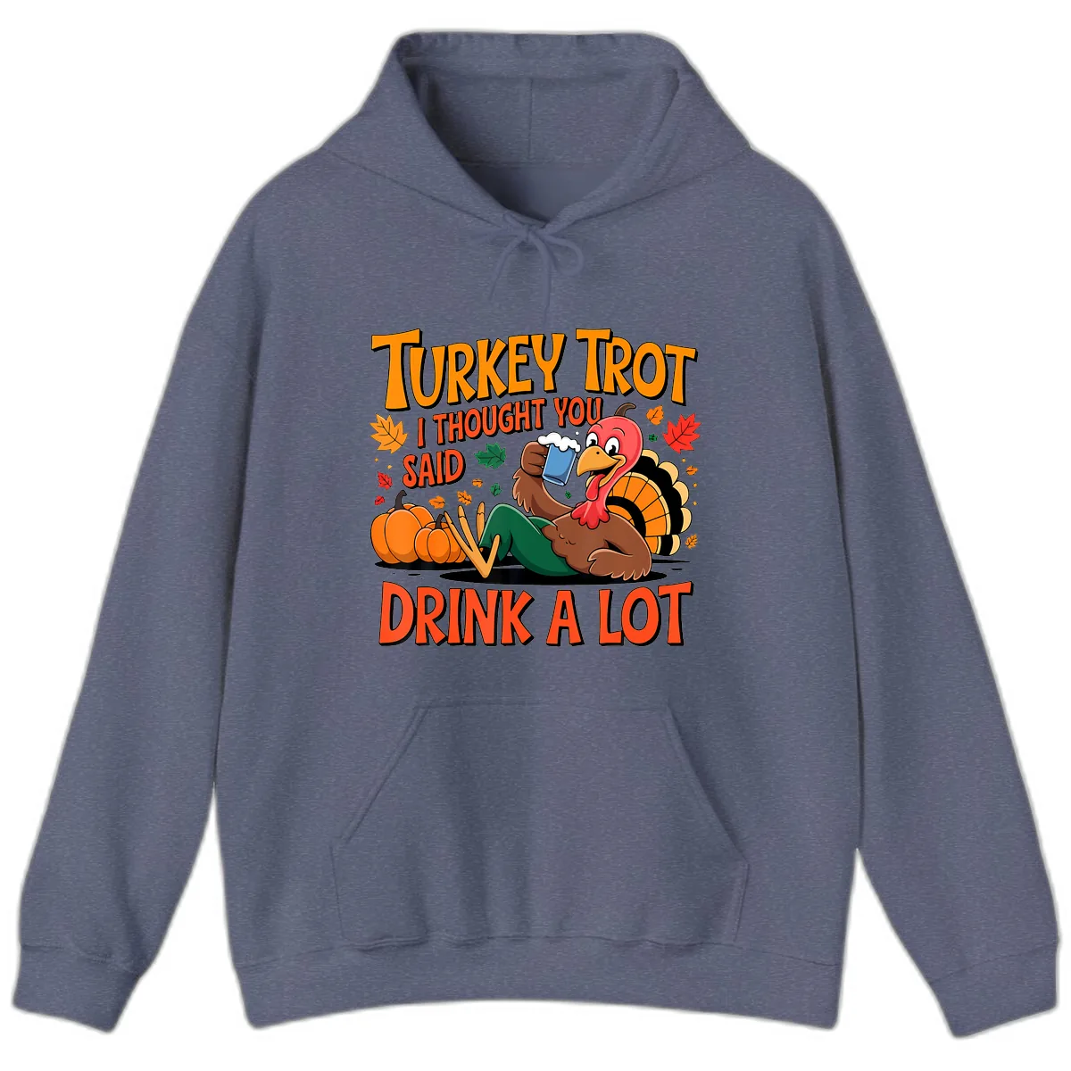Turkey Trot Drink A Lot Hoodie in Heather Navy