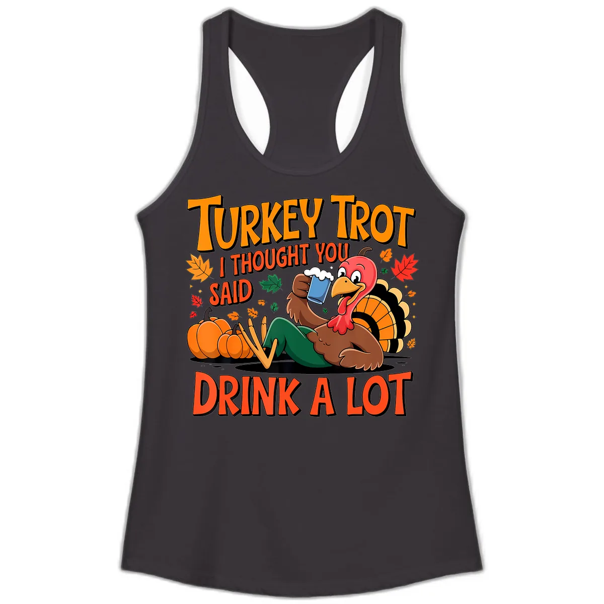 Turkey Trot Drink A Lot Ladies Tank in Black