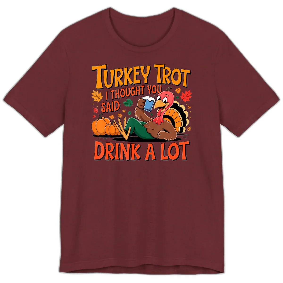 Turkey Trot Drink A Lot Premium T-Shirt in Heather Cardinal