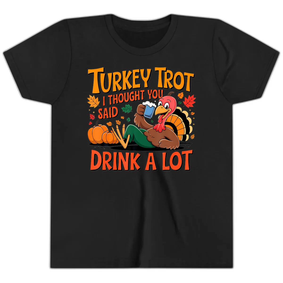 Turkey Trot Drink A Lot Youth T-Shirt in Black