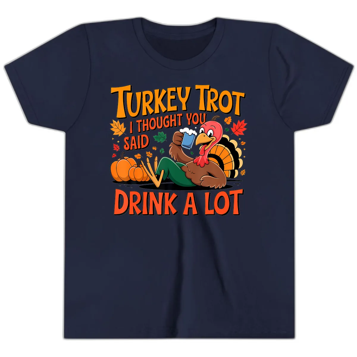 Turkey Trot Drink A Lot Youth T-Shirt in Navy