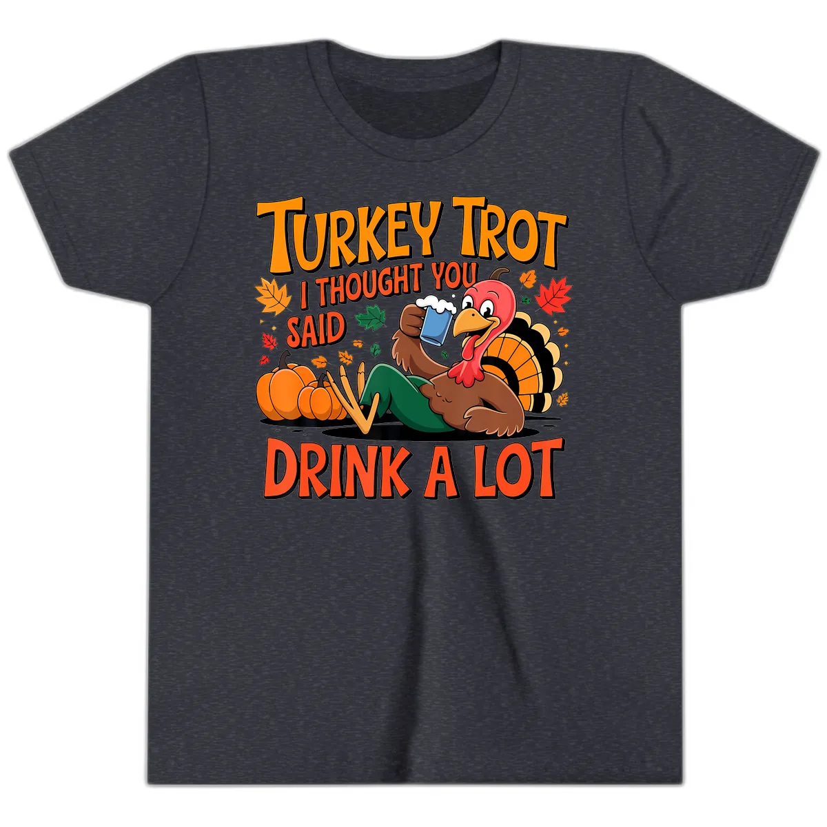 Turkey Trot Drink A Lot Youth T-Shirt in Heather Navy