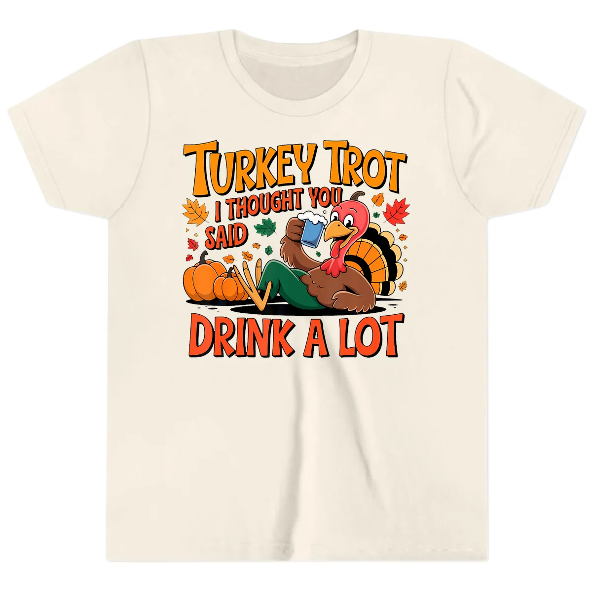 Turkey Trot Drink A Lot Youth T-Shirt in Natural