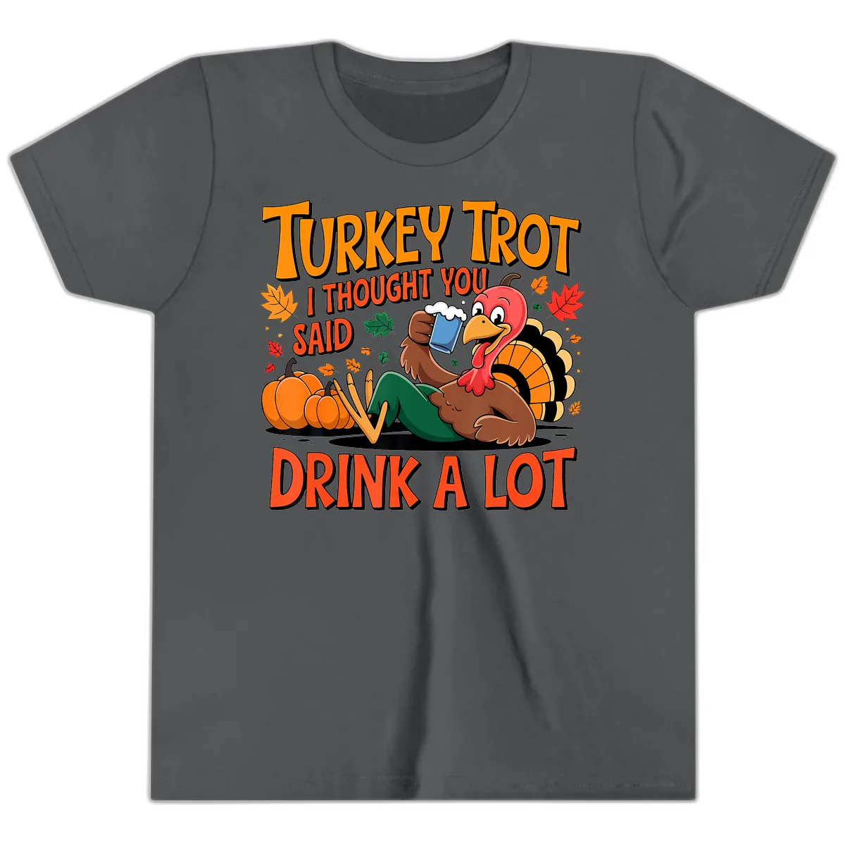 Turkey Trot Drink A Lot Youth T-Shirt in Asphalt