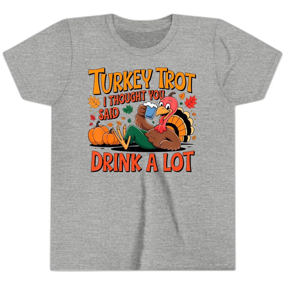 Turkey Trot Drink A Lot Youth T-Shirt in Athletic Heather