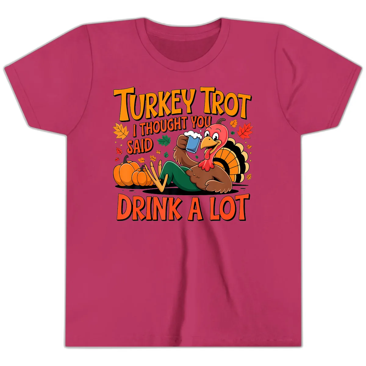 Turkey Trot Drink A Lot Youth T-Shirt in Berry