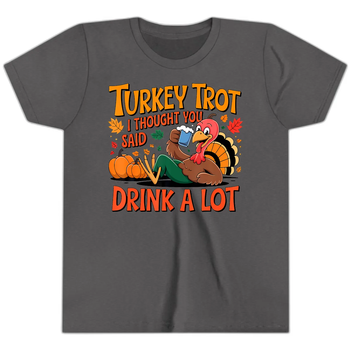 Turkey Trot Drink A Lot Youth T-Shirt in Dark Heather Grey