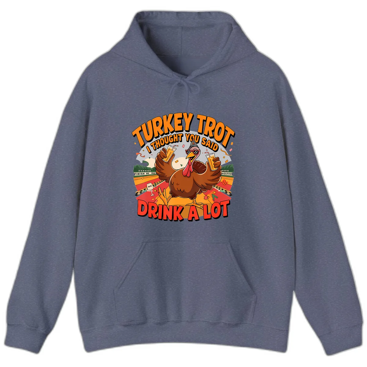 Turkey Trot Drink A Lot Design Hoodie in Heather Navy