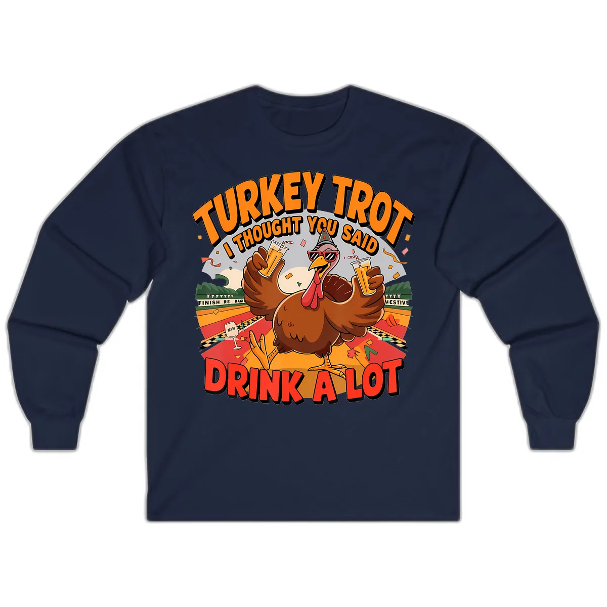 Turkey Trot Drink A Lot Design Long Sleeve in Navy
