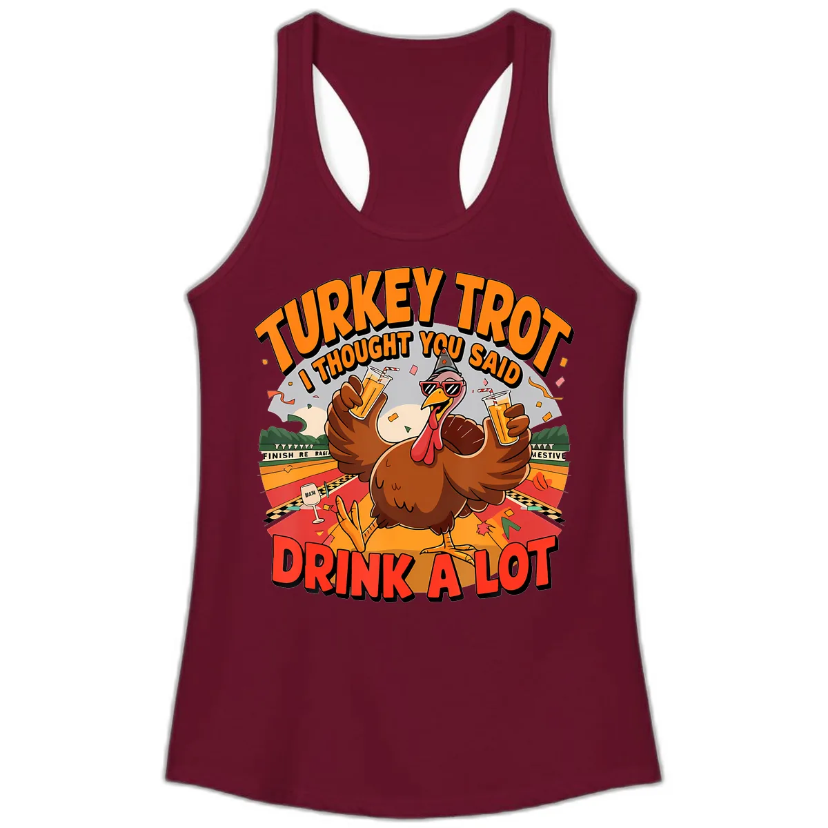 Turkey Trot Drink A Lot Design Ladies Tank in Solid Cardinal Red