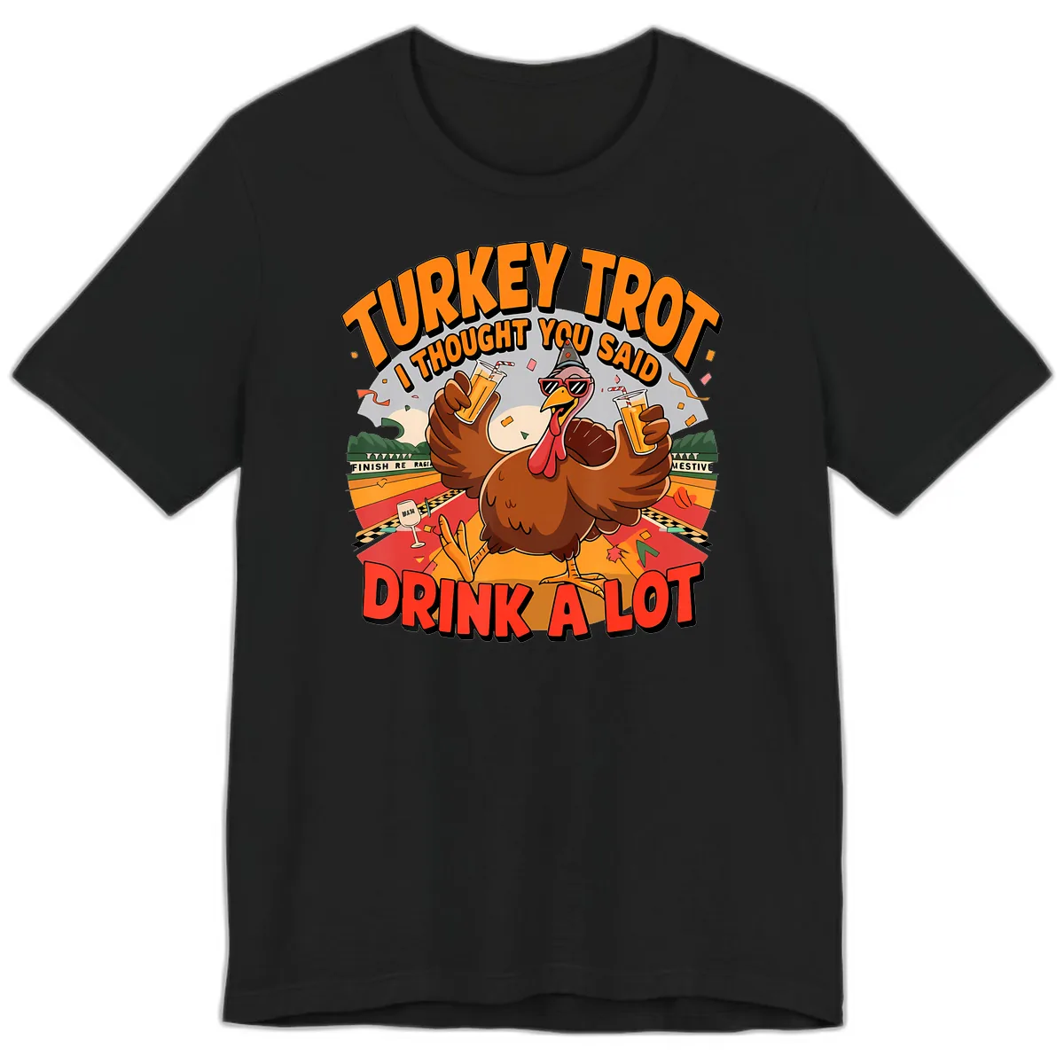 Turkey Trot Drink A Lot Design Premium T-Shirt in Black