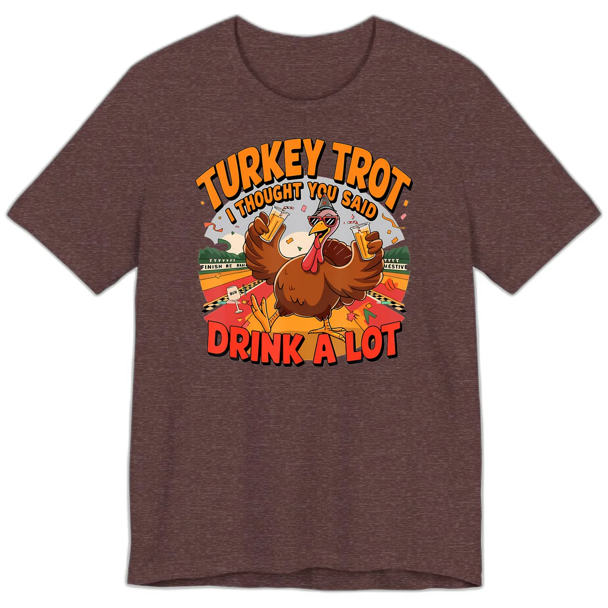 Turkey Trot Drink A Lot Design Premium T-Shirt in Heather Maroon