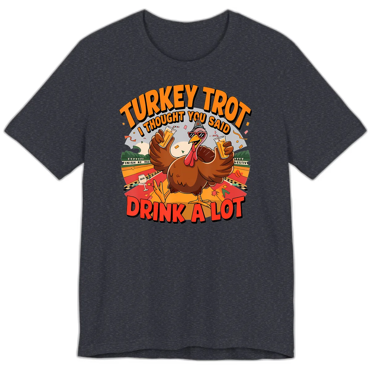 Turkey Trot Drink A Lot Design Premium T-Shirt in Heather Navy