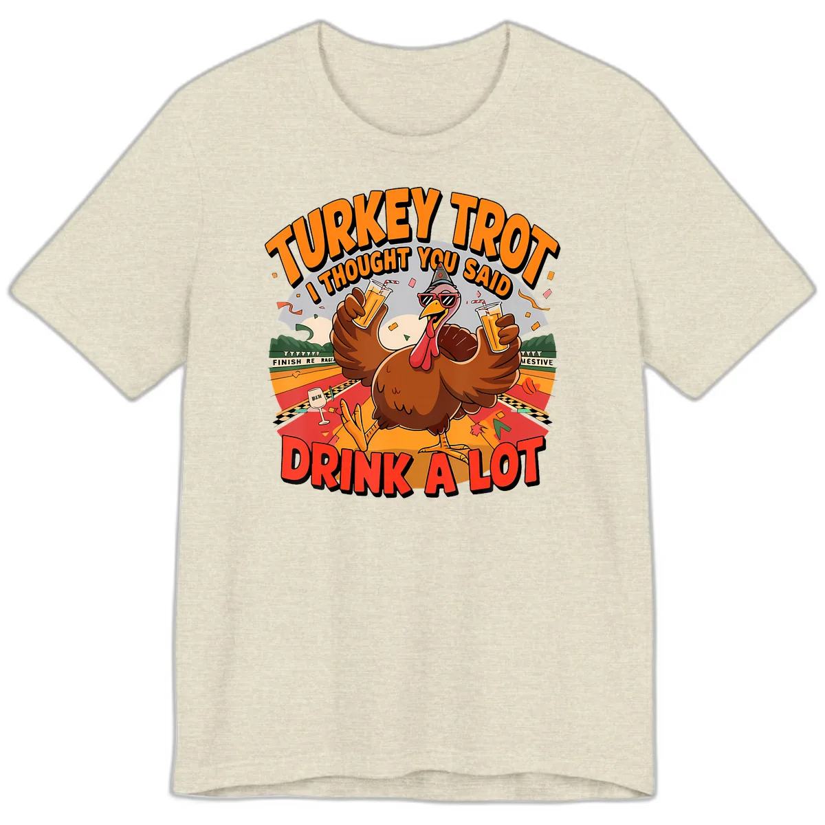 Turkey Trot Drink A Lot Design Premium T-Shirt in Heather Prism Natural