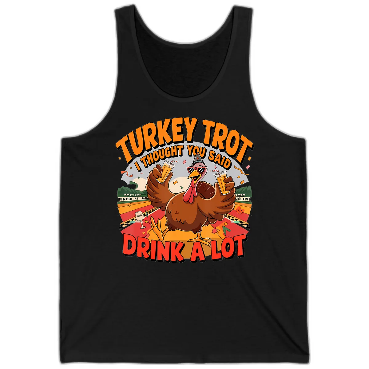 Turkey Trot Drink A Lot Design Tank in Black