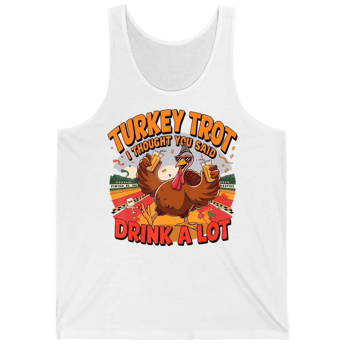 Turkey Trot Drink A Lot Design Tank in White