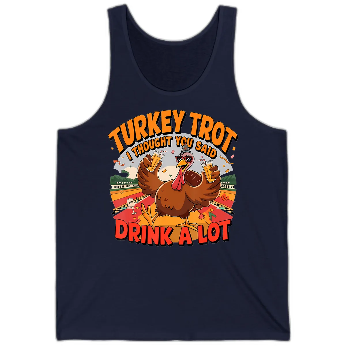 Turkey Trot Drink A Lot Design Tank in Navy