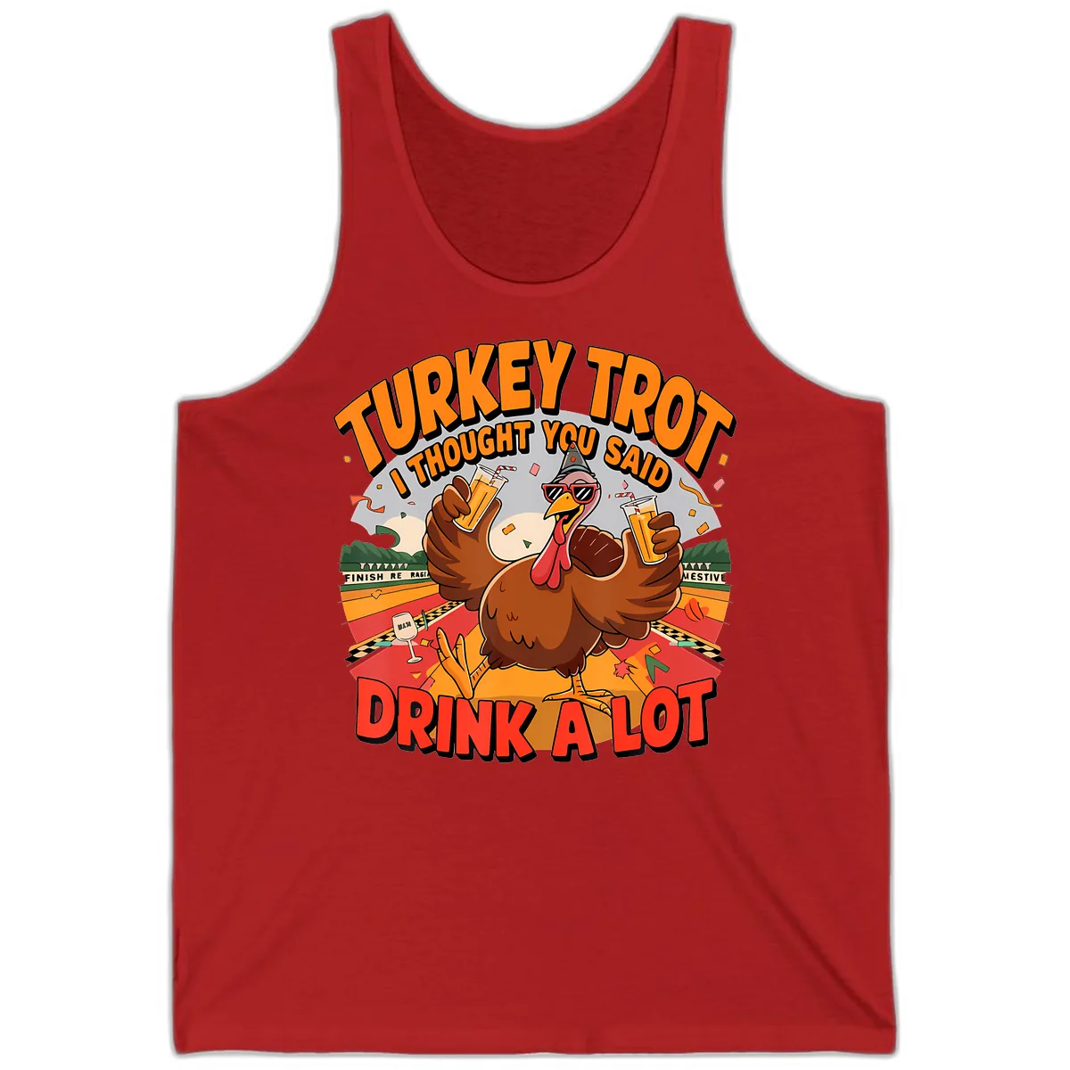 Turkey Trot Drink A Lot Design Tank in Red
