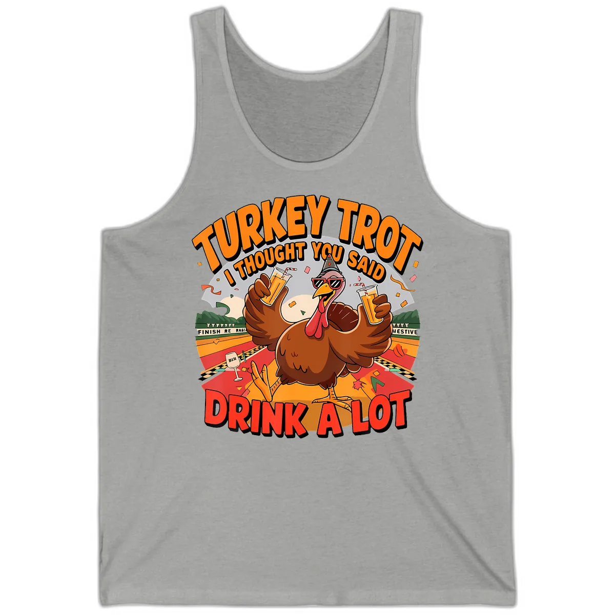 Turkey Trot Drink A Lot Design Tank in Athletic Heather