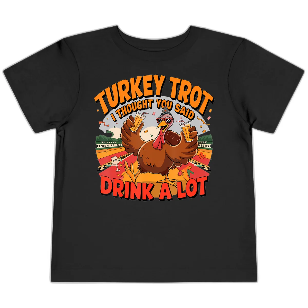 Turkey Trot Drink A Lot Design Toddler T-Shirt in Black