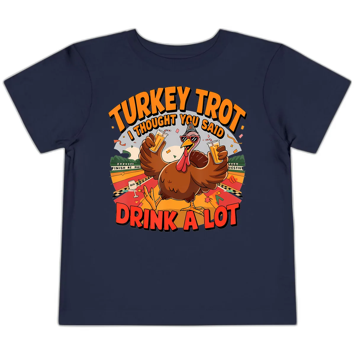 Turkey Trot Drink A Lot Design Toddler T-Shirt in Navy