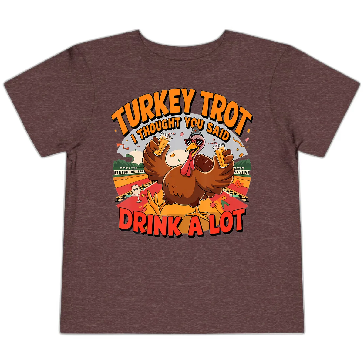 Turkey Trot Drink A Lot Design Toddler T-Shirt in Heather Maroon