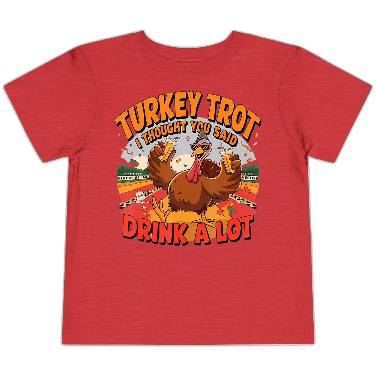 Turkey Trot Drink A Lot Design Toddler T-Shirt in Heather Red