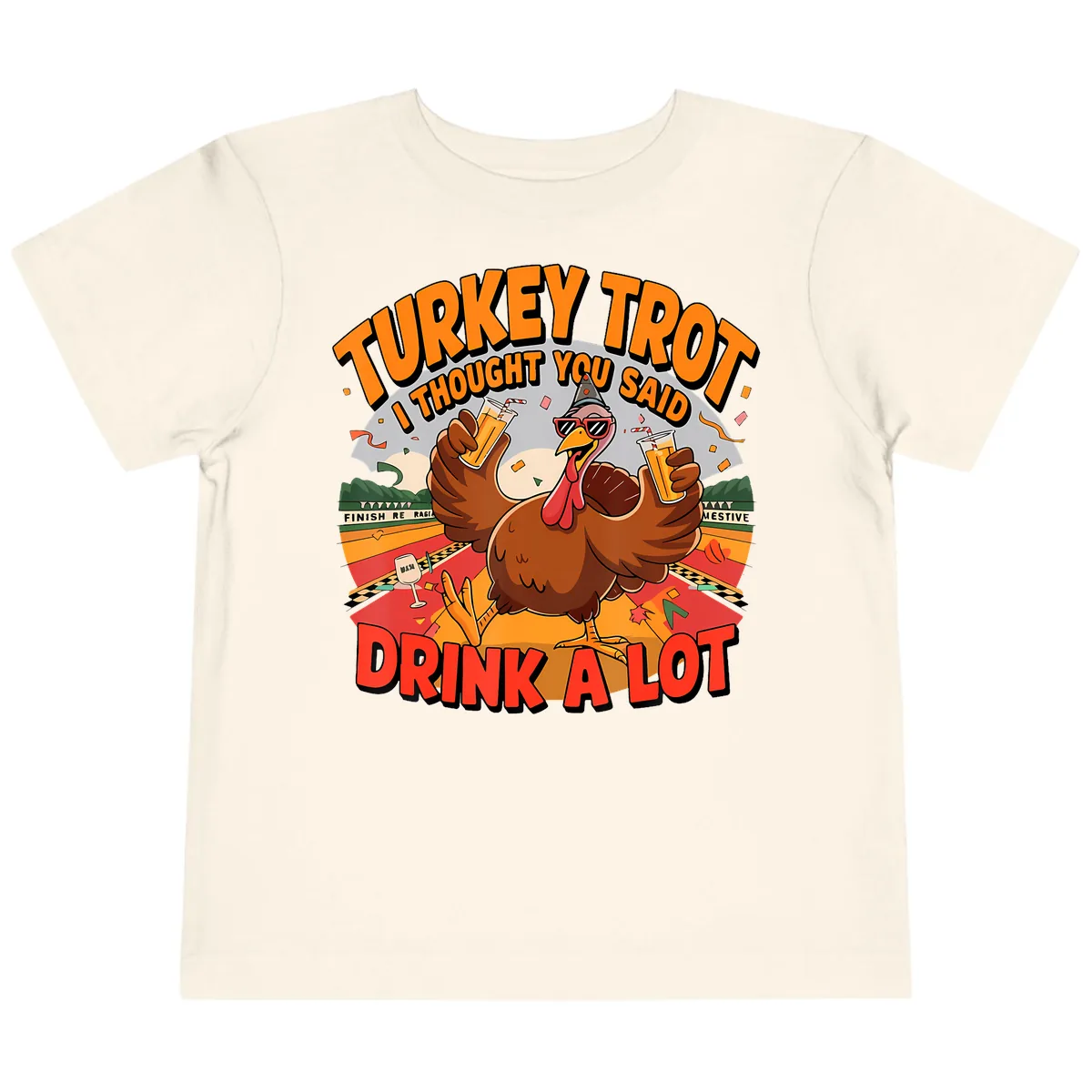 Turkey Trot Drink A Lot Design Toddler T-Shirt in Natural