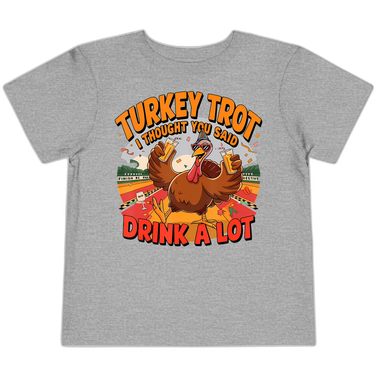 Turkey Trot Drink A Lot Design Toddler T-Shirt in Athletic Heather