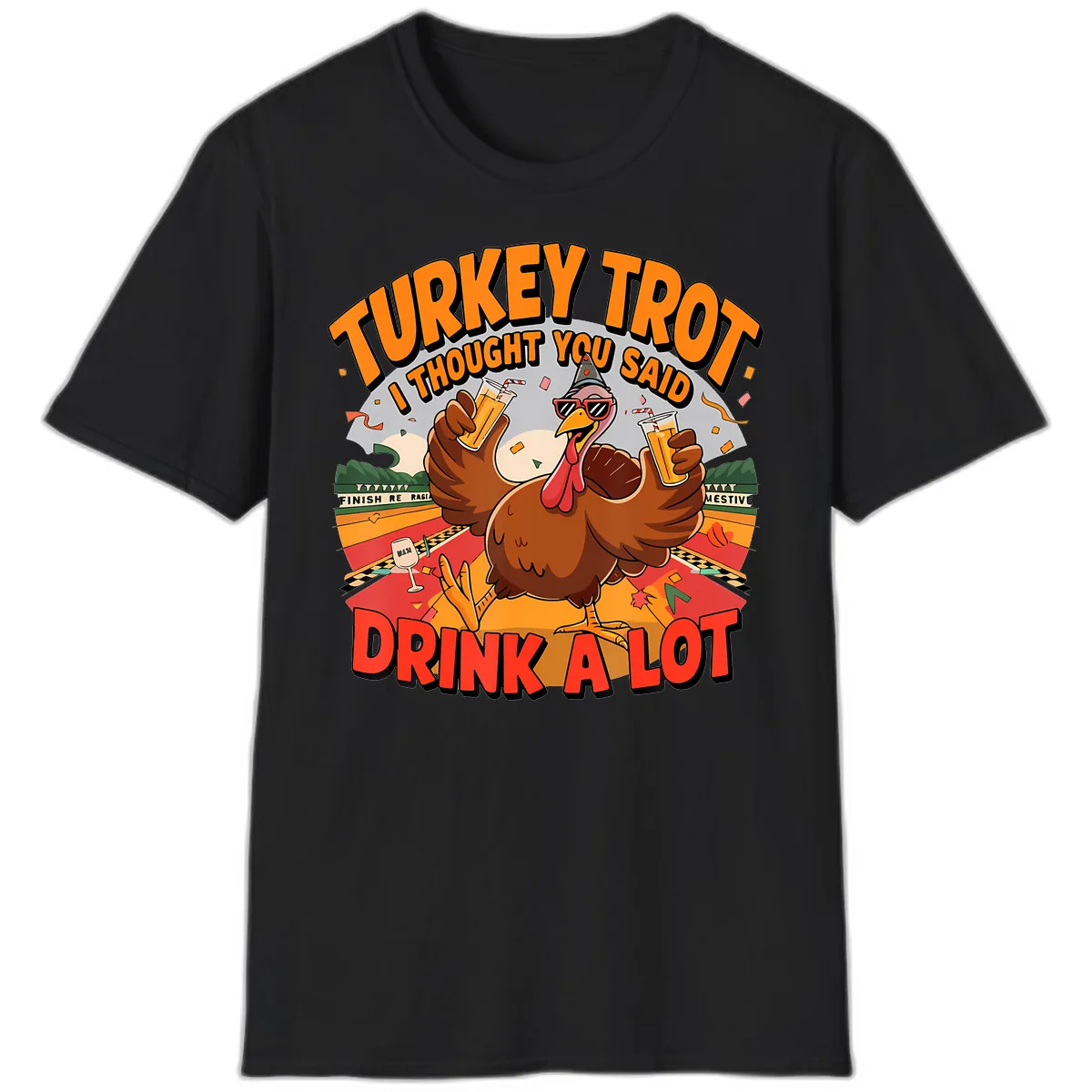 Turkey Trot Drink A Lot Design T-Shirt in Black
