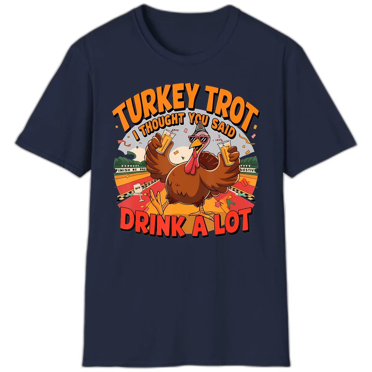 Turkey Trot Drink A Lot Design T-Shirt in Navy