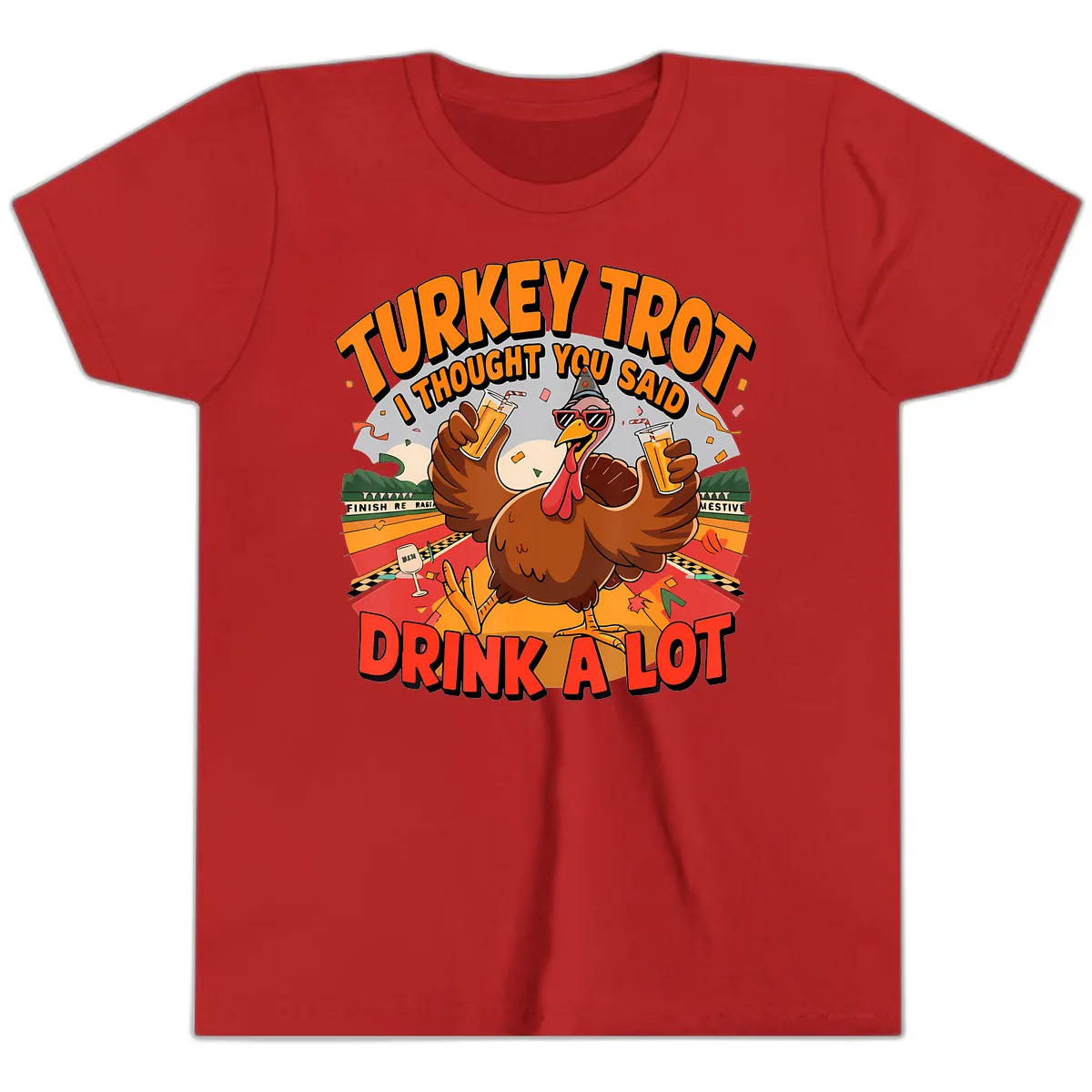 Turkey Trot Drink A Lot Design Youth T-Shirt in Red