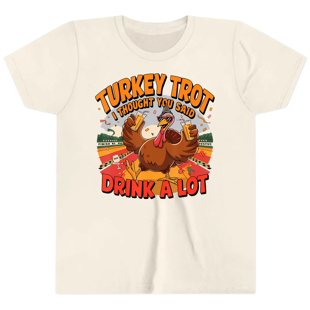 Turkey Trot Drink A Lot Design Youth T-Shirt in Natural