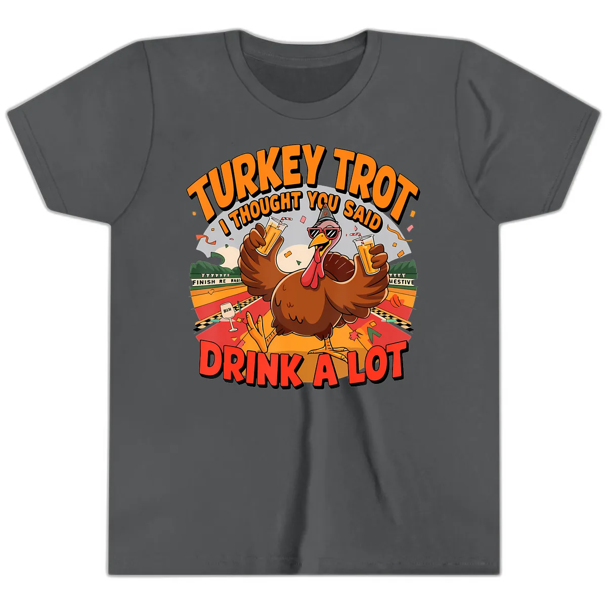 Turkey Trot Drink A Lot Design Youth T-Shirt in Asphalt