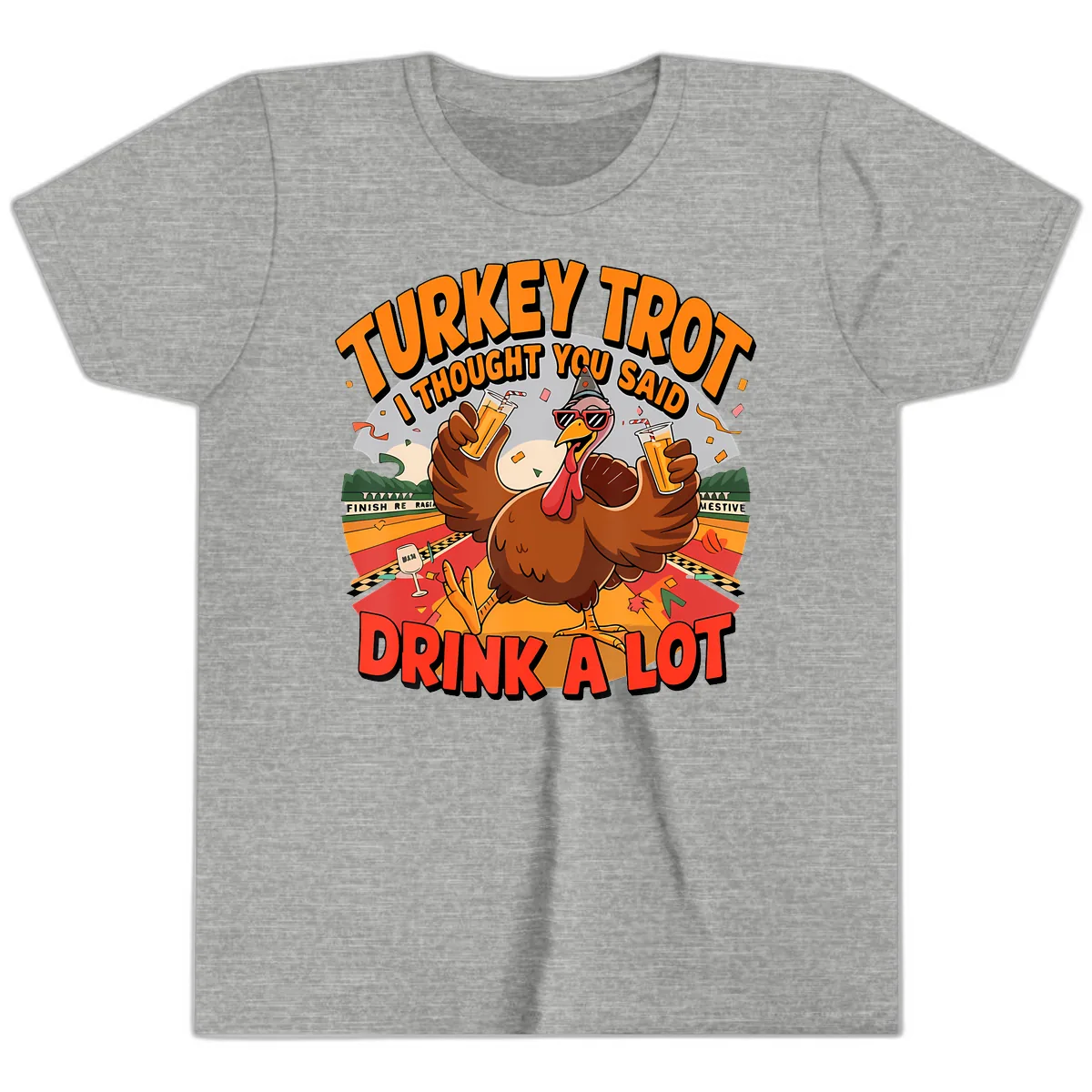 Turkey Trot Drink A Lot Design Youth T-Shirt in Athletic Heather