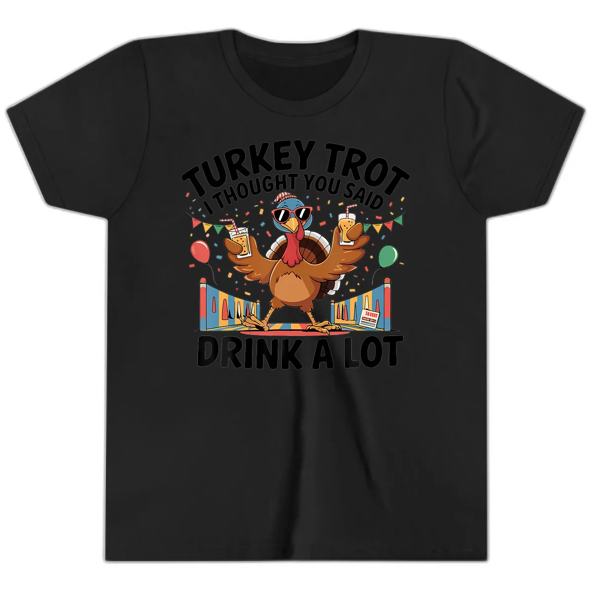 Turkey Trot I Thought You Said Drink A Lot Youth T-Shirt in Black