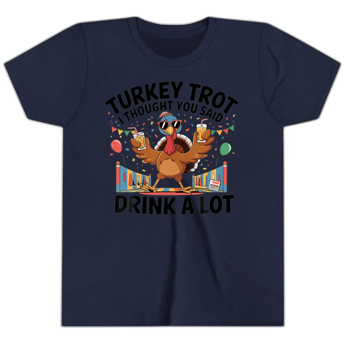 Turkey Trot I Thought You Said Drink A Lot Youth T-Shirt in Navy