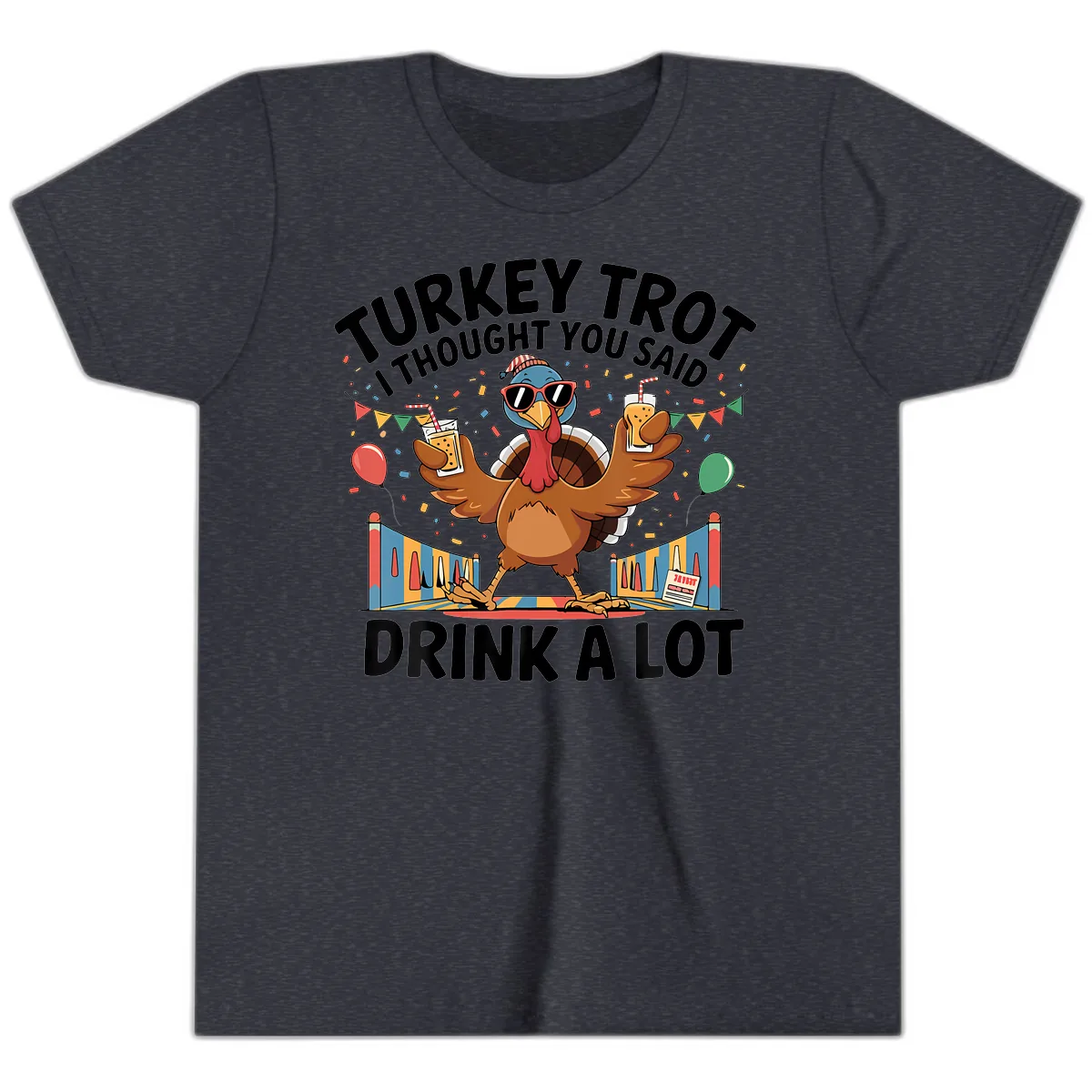Turkey Trot I Thought You Said Drink A Lot Youth T-Shirt in Heather Navy