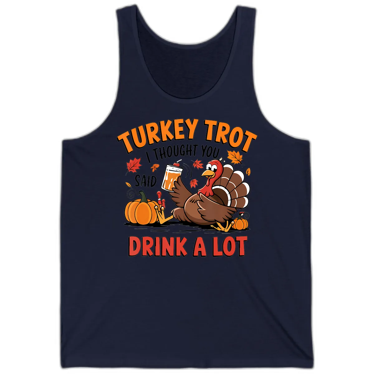 Turkey Trot Drink A Lot Design Tank in Navy