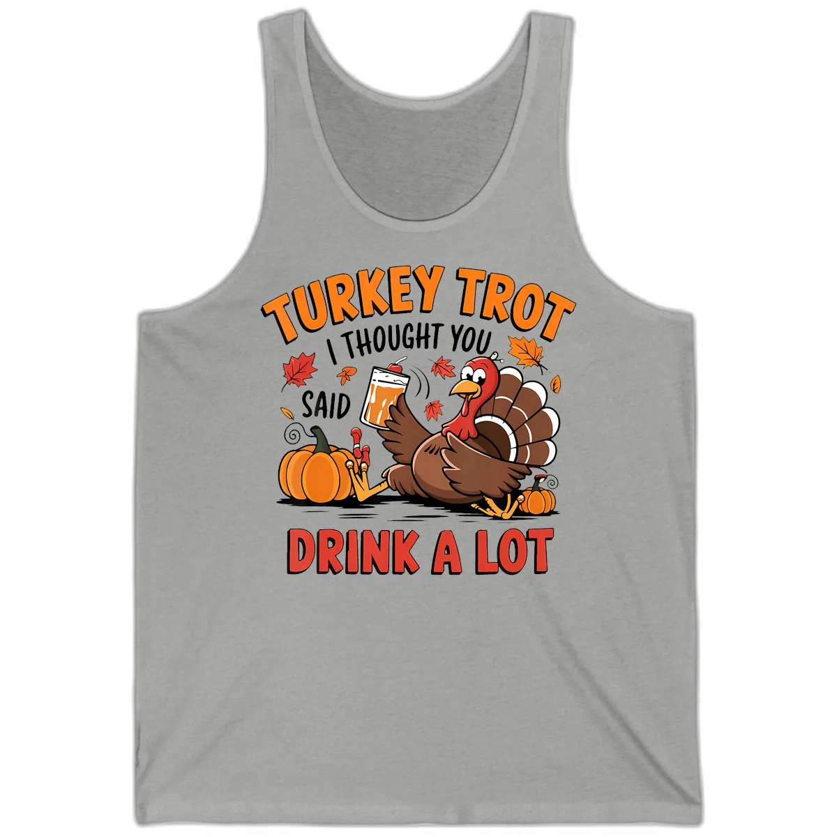 Turkey Trot Drink A Lot Design Tank in Athletic Heather