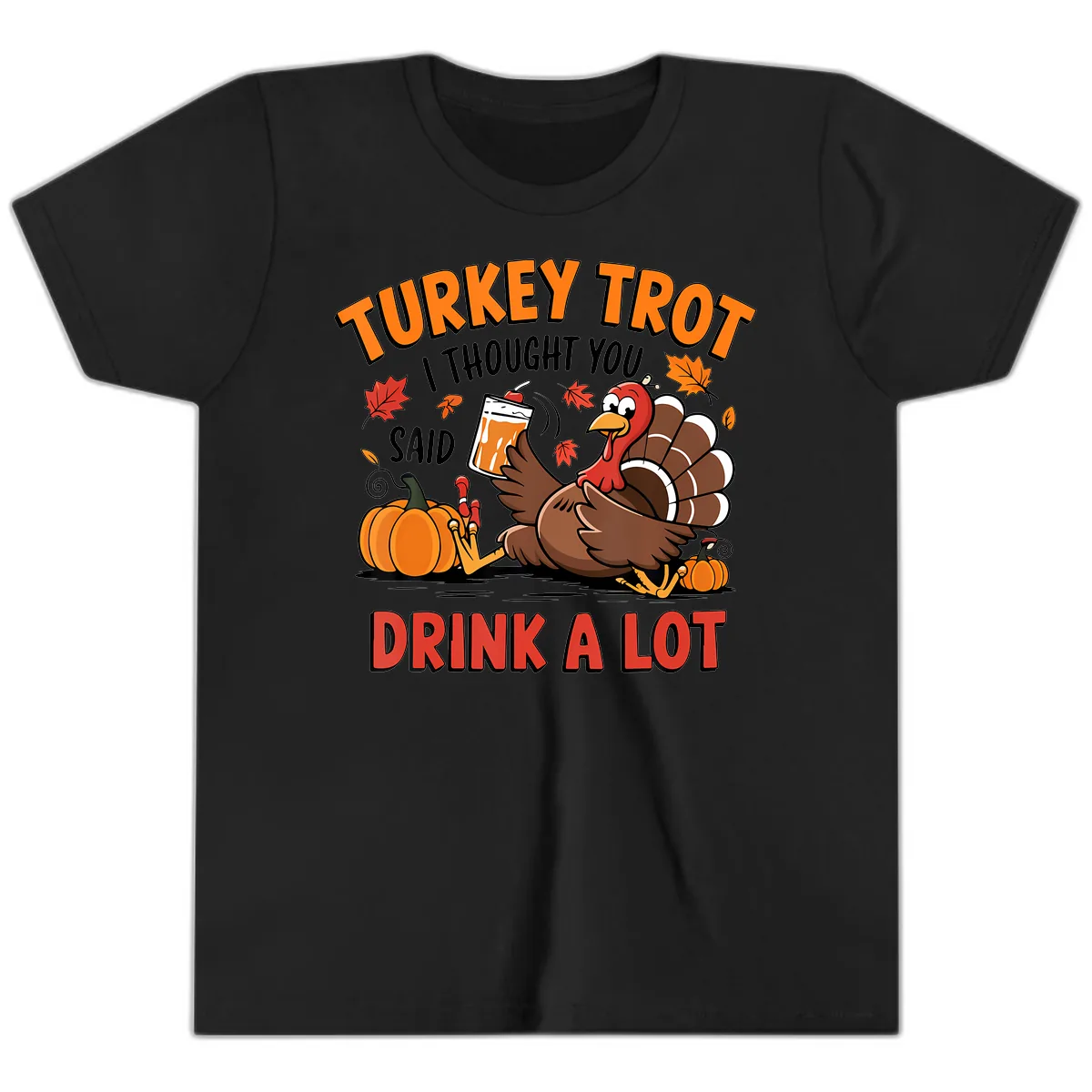 Turkey Trot Drink A Lot Design Youth T-Shirt in Black