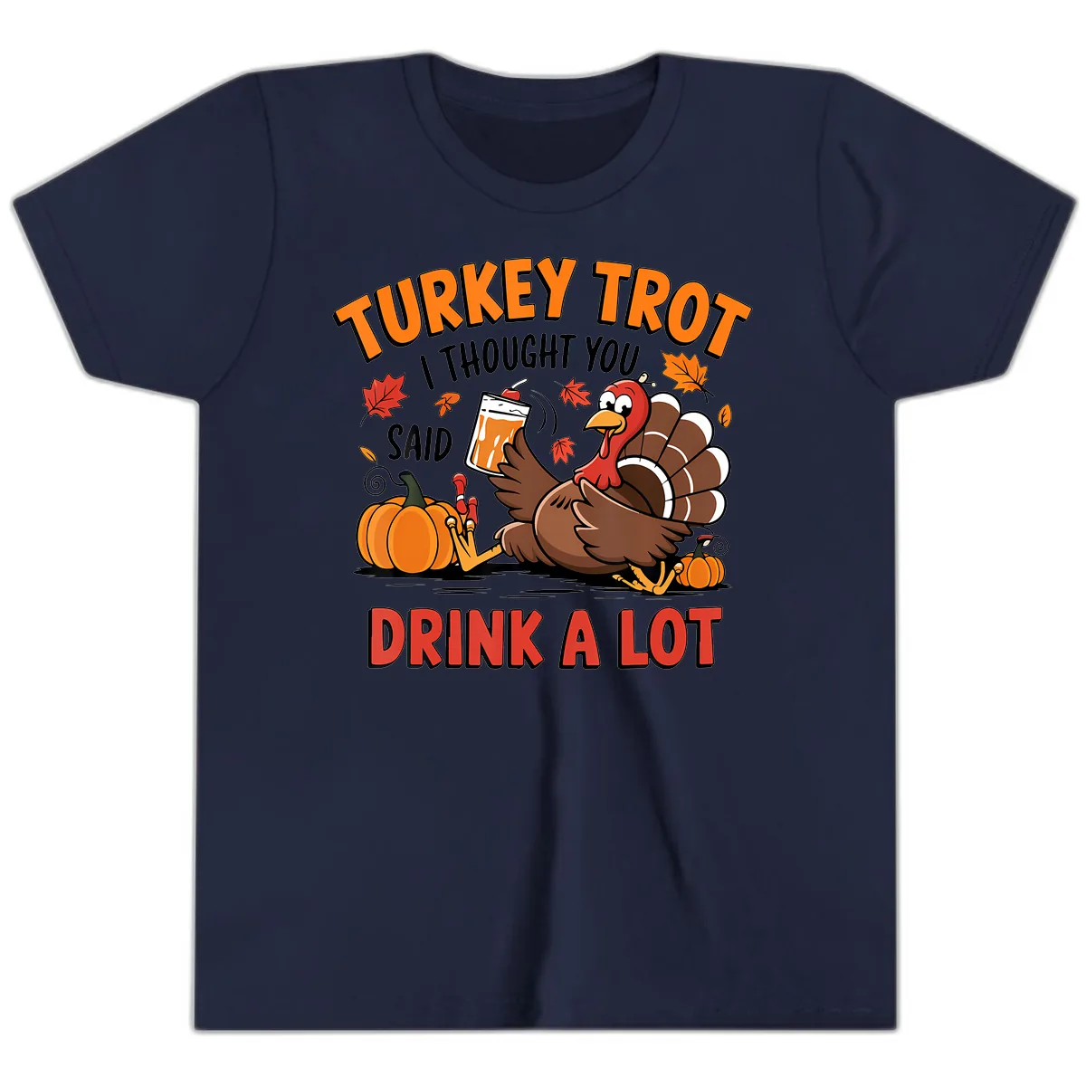 Turkey Trot Drink A Lot Design Youth T-Shirt in Navy