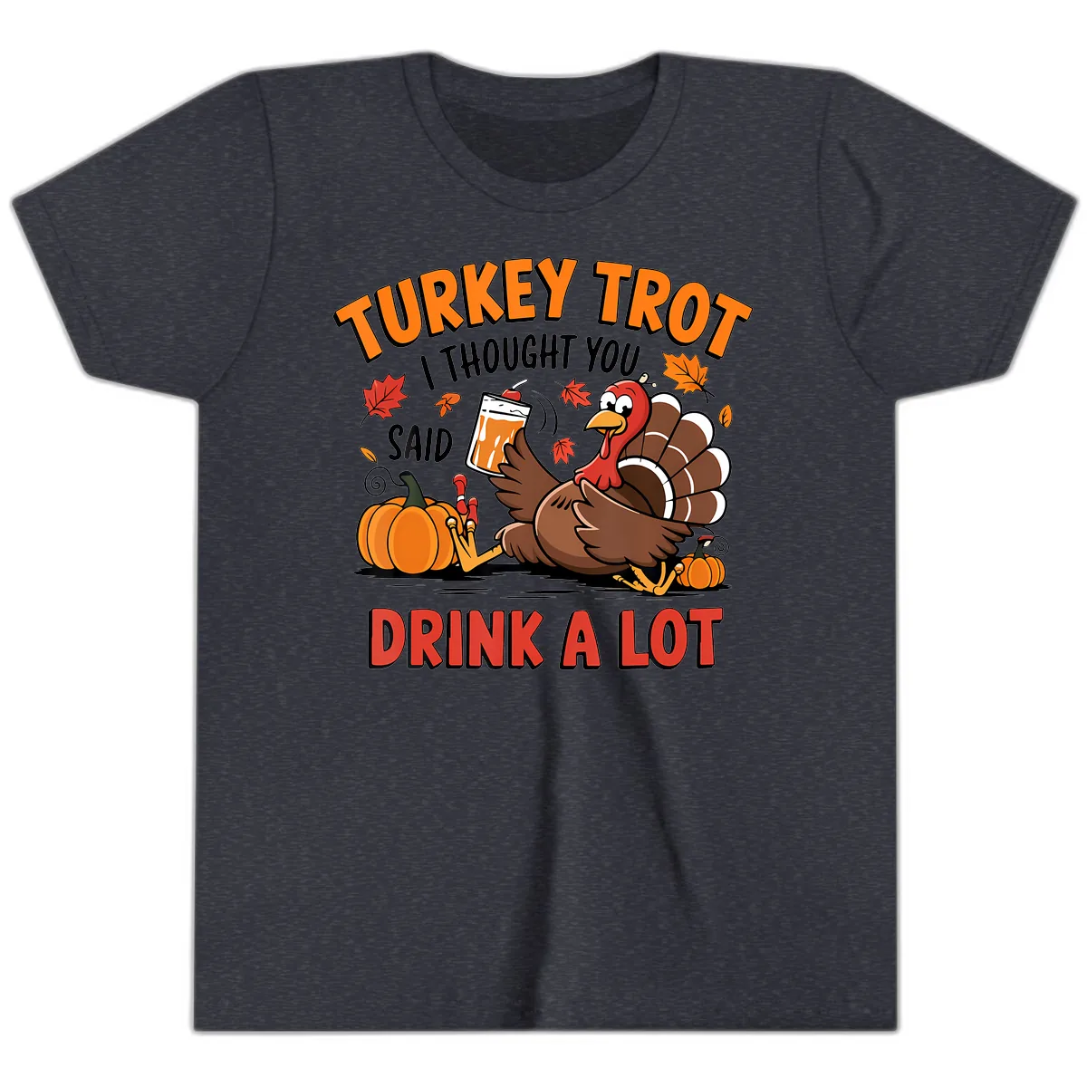 Turkey Trot Drink A Lot Design Youth T-Shirt in Heather Navy