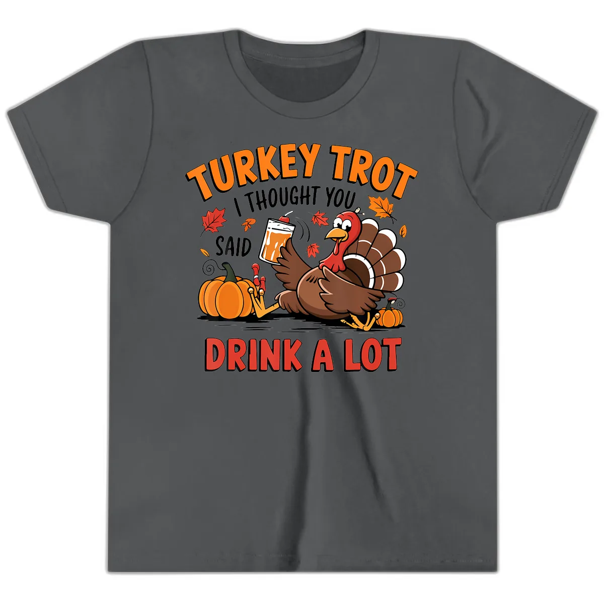 Turkey Trot Drink A Lot Design Youth T-Shirt in Asphalt