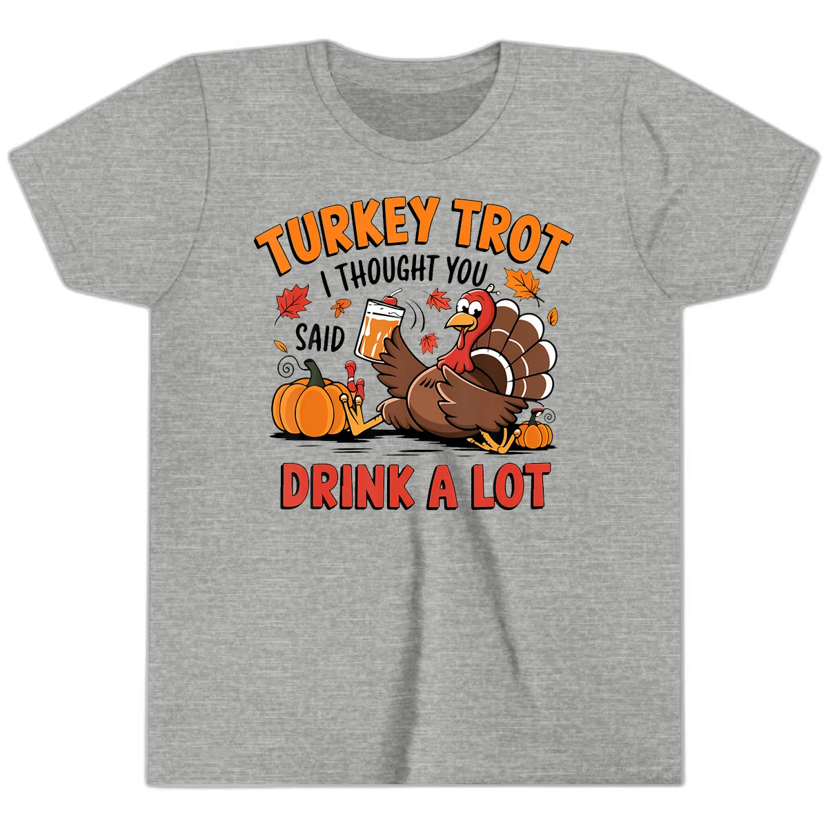 Turkey Trot Drink A Lot Design Youth T-Shirt in Athletic Heather