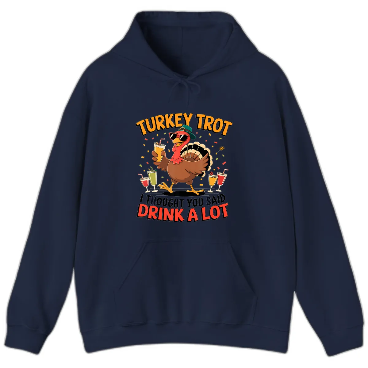 Turkey Trot Drink A Lot Design Hoodie in Navy