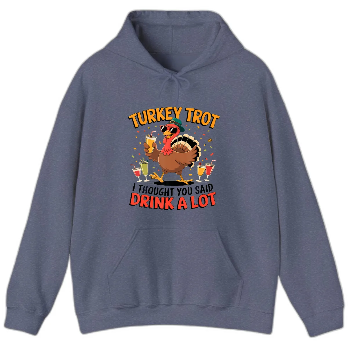 Turkey Trot Drink A Lot Design Hoodie in Heather Navy