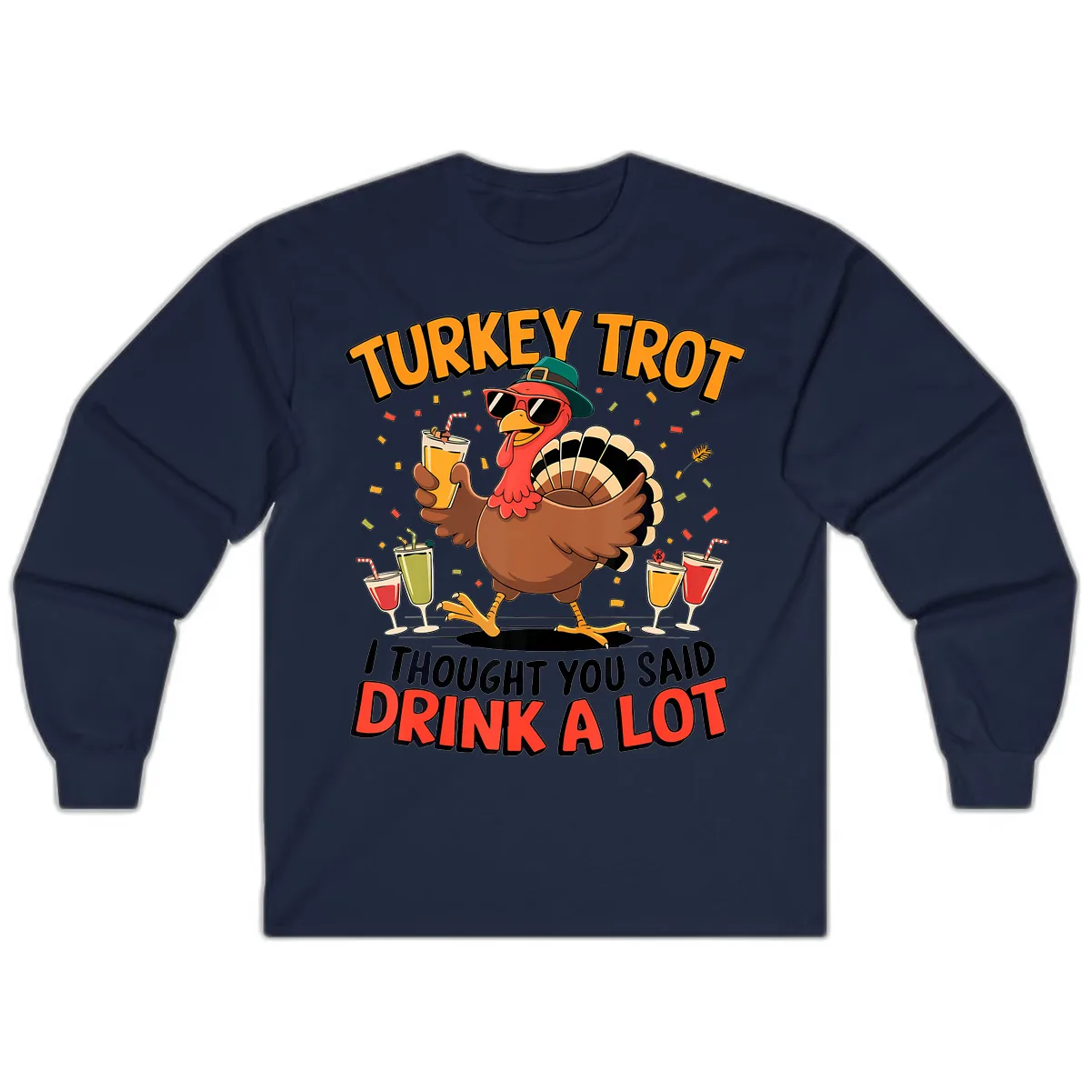 Turkey Trot Drink A Lot Design Long Sleeve in Navy