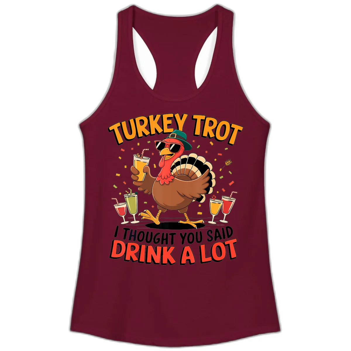 Turkey Trot Drink A Lot Design Ladies Tank in Solid Cardinal Red