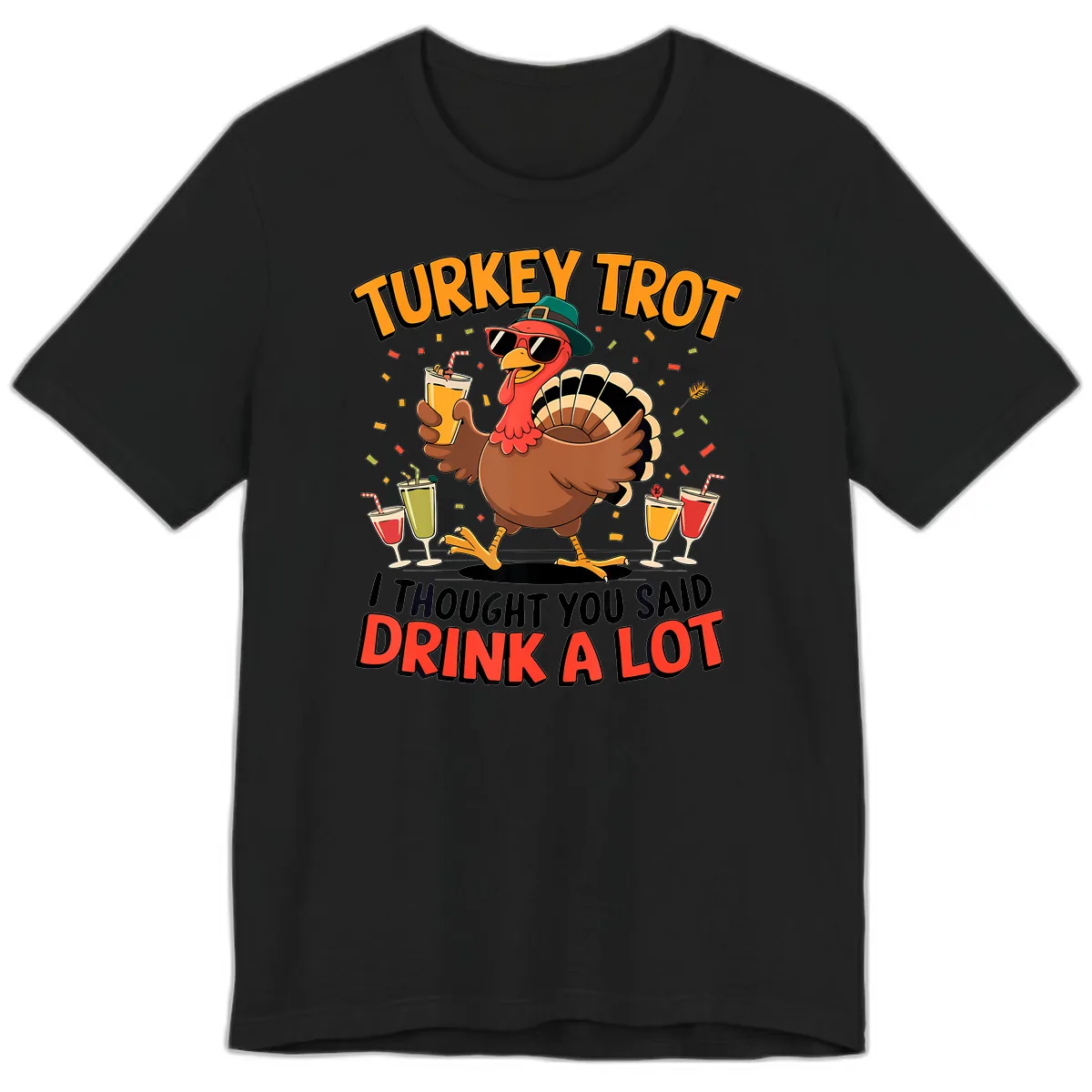 Turkey Trot Drink A Lot Design Premium T-Shirt in Black